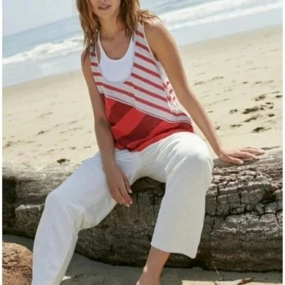 Free People Movement Keep Rolling Red Stripe Racerback Tank Top - Picture 2 of 8